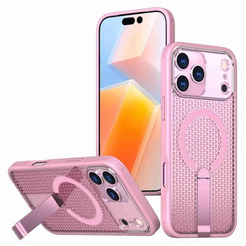 For iPhone 17 Pro Honeycomb Cooling MagSafe Holder Phone Case(Pink)