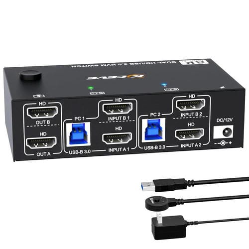Conmutador KVM KC-KVM8202 de Dos Monitores USB 3.0 HDMI 8K 60 Hz con Dos Puertos Enchufe Australiano
