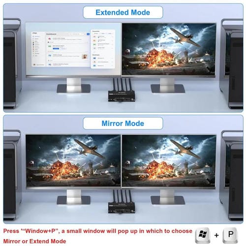 Conmutador KVM KC-KVM8202 de Dos Monitores USB 3.0/HDMI 8K 60 Hz con Dos Puertos y Enchufe Estadounidense