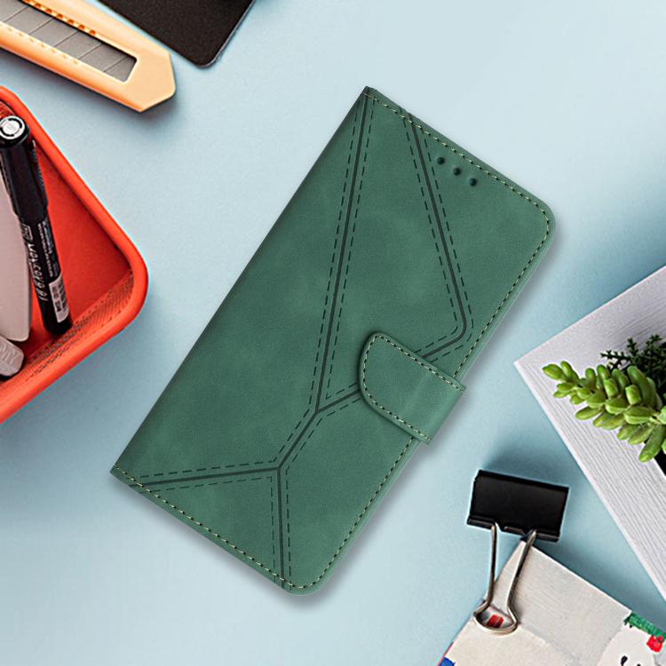 Funda Cuero con Relieve y Costuras para Teléfono Infinix Hot 50 Pro 4G (Verde)