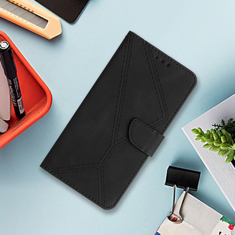 Funda de Cuero con Relieve y Costuras para Infinix Hot 50 Pro 4G (Negra)