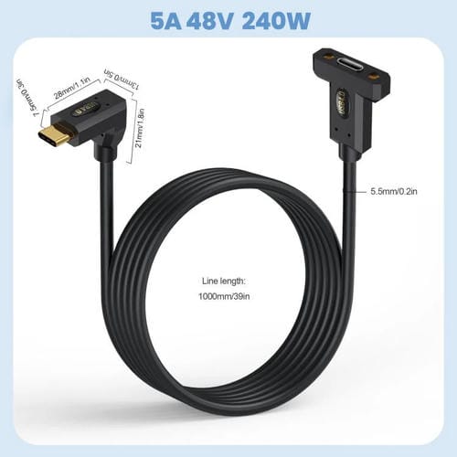 Cable de Extensión de Panel Fijo con Tornillo Hembra Tipo C a Codo Recto Tipo C con Oreja, 0,6 m