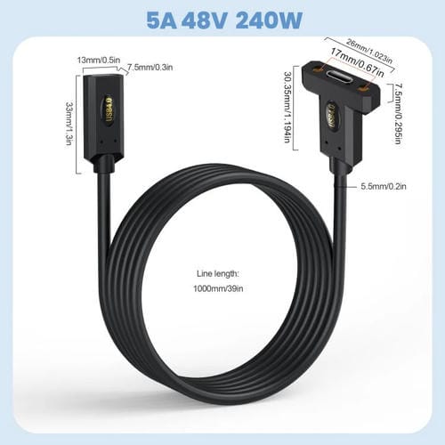 Cable de Extensión Panel Fijo USB4 Tipo C Hembra a Tipo C Hembra con Tornillo de Oreja 0,6 m