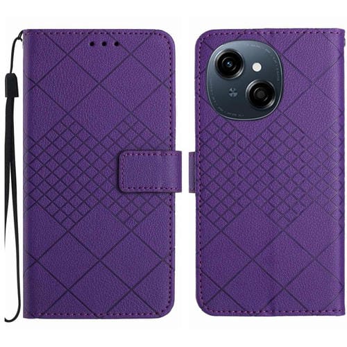 Funda de Cuero con Textura de Cuadrícula Rómbica para Tecno Pop 9 4G y Spark Go 2025 4G (Morado)