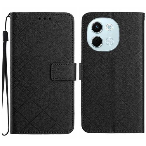 Funda de Cuero para Tecno Spark 30 5G con Textura de Cuadrícula Rómbica (Negra)