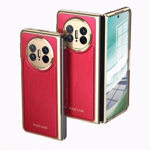 Estuche para Teléfono Huawei Mate X5 con Revestimiento Brocado Plateado y Alambre Dorado Integrado (Rojo)