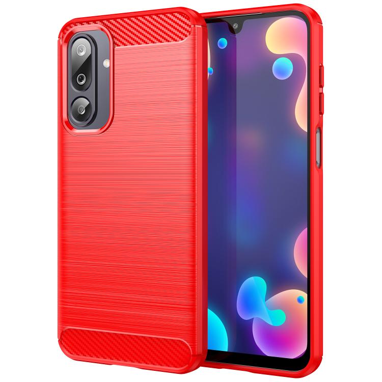 Funda de TPU con textura cepillada de fibra de carbono para Samsung Galaxy F16 5G (roja)