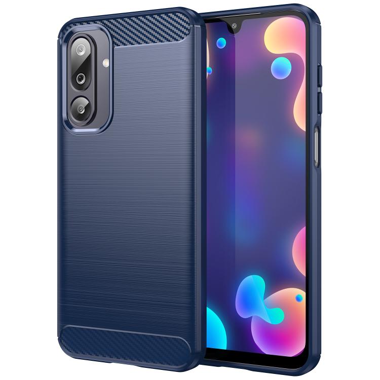 Funda de TPU con textura cepillada de fibra de carbono para Samsung Galaxy F36 5G (azul)