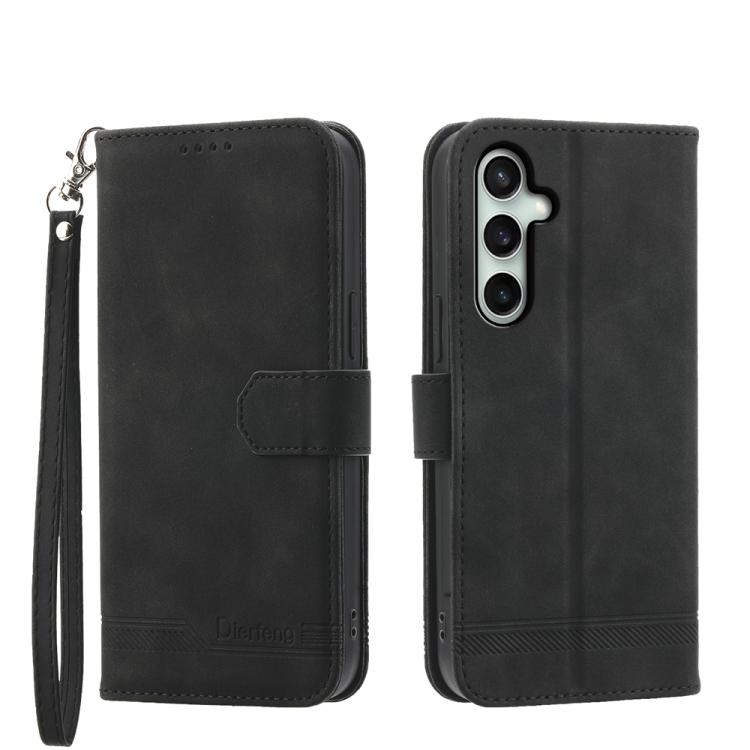 Funda híbrida de TPU y cuero sintético Dierfeng Dream Line para Samsung Galaxy S25 FE 5G (negra)