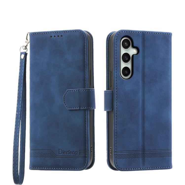 Funda híbrida de TPU y cuero sintético Dierfeng Dream Line para Samsung Galaxy S25 FE 5G (azul)