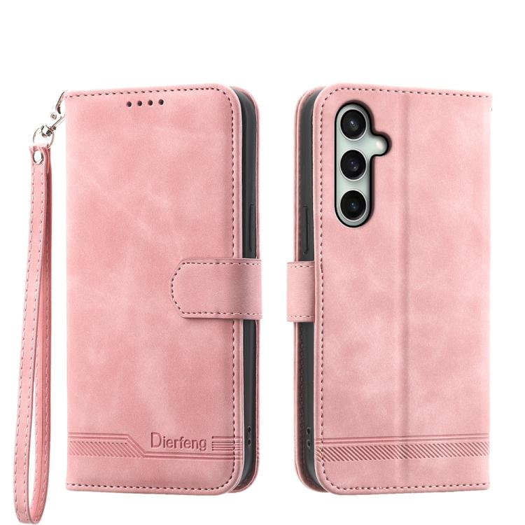 Funda híbrida de TPU y cuero sintético Dierfeng Dream Line para Samsung Galaxy S25 FE 5G (rosa)