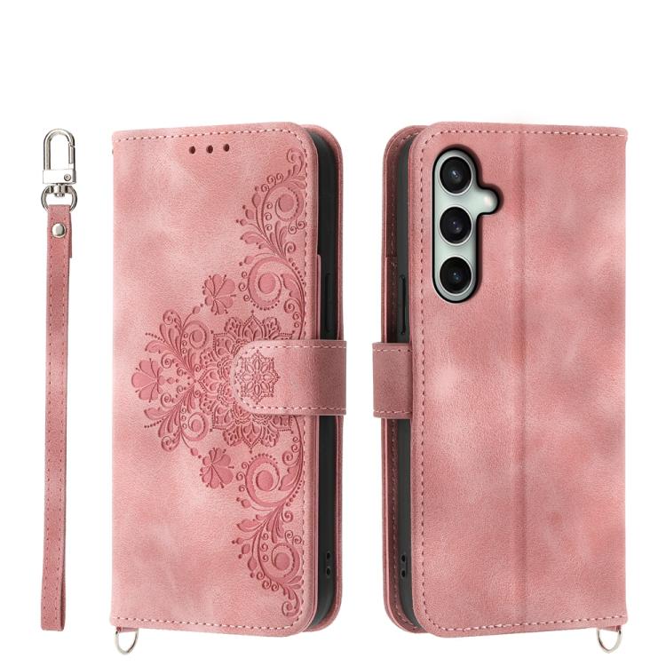 Funda de piel tipo billetera con diseño de flores en relieve para Samsung Galaxy S25 FE 5G (rosa)
