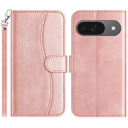 Funda de Cuero con Doble Pliegue en Forma de S para Google Pixel 9/9 Pro (Oro Rosa)