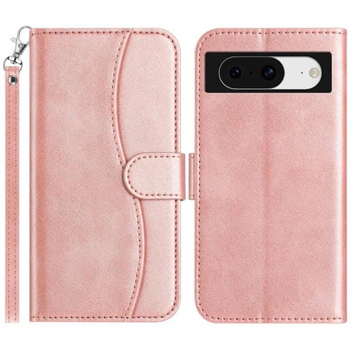 Funda de Cuero con Doble Pliegue en Forma de S para Google Pixel 8 (Oro Rosa)