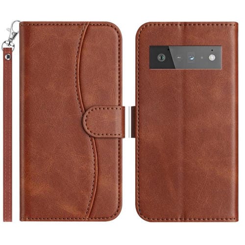 Funda de Cuero con Doble Pliegue en S para Google Pixel 6 Pro (Café)