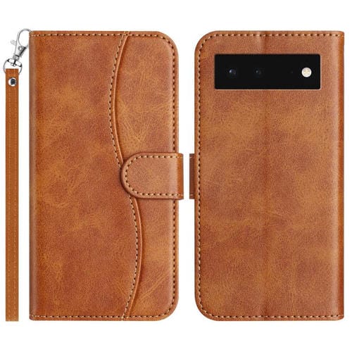 Funda de Cuero con Doble Pliegue en Forma de S para Google Pixel 6 (Marrón)