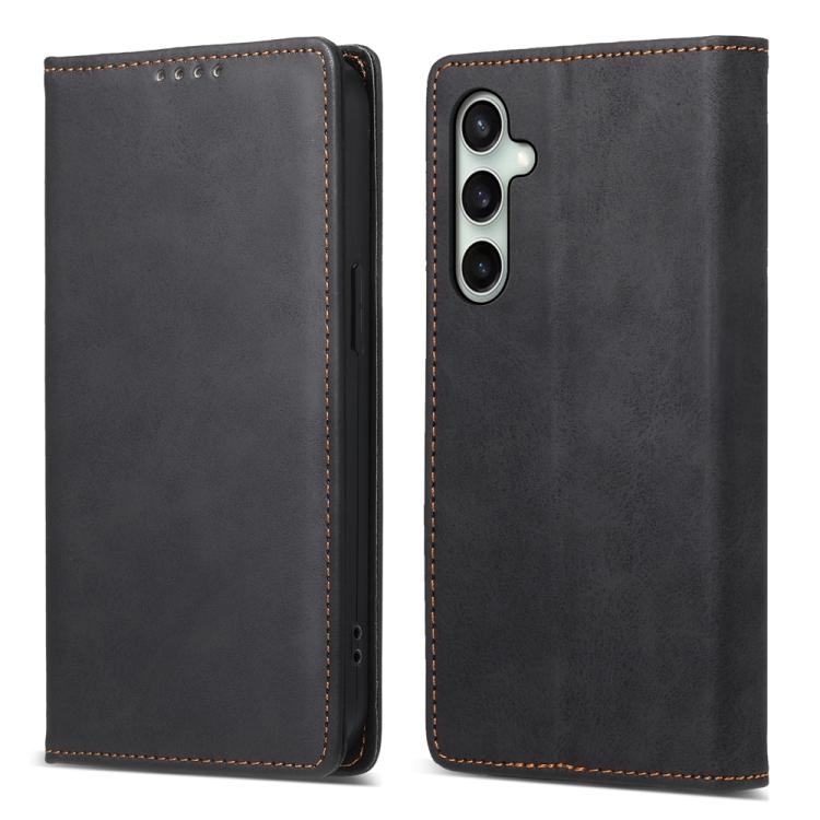 Funda de cuero RFID magnética de color sólido para Samsung Galaxy S25 FE 5G (negro)