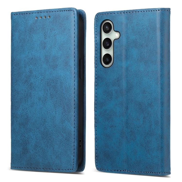 Funda de cuero RFID magnética de color sólido para Samsung Galaxy S25 FE 5G (azul)