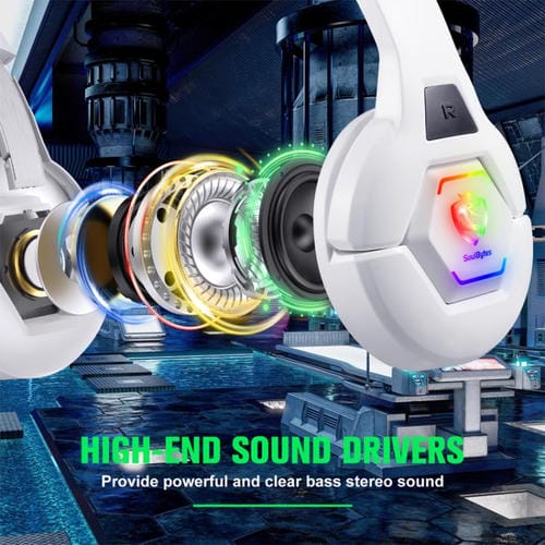 Auriculares Soulbytes S100 con Micrófono Omnidireccional para Esports (Blancos) Longitud 1,9 m