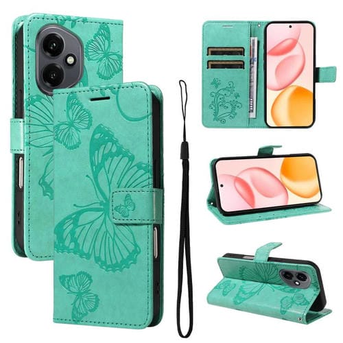 Funda de cuero con tapa y diseño de mariposa en relieve 3D para Honor 400 Global (156,5 mm) (verde)