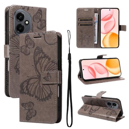 Funda de cuero con tapa y diseño de mariposa en relieve 3D para Honor 400 Global (156,5 mm) (gris)