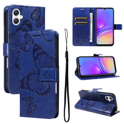 Funda de cuero con tapa y estampado de mariposas en relieve 3D para Samsung Galaxy A07 5G (azul)