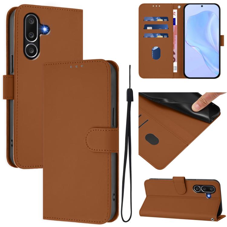 Funda de cuero con textura de piel y cordón para Samsung Galaxy M56 5G (marrón)