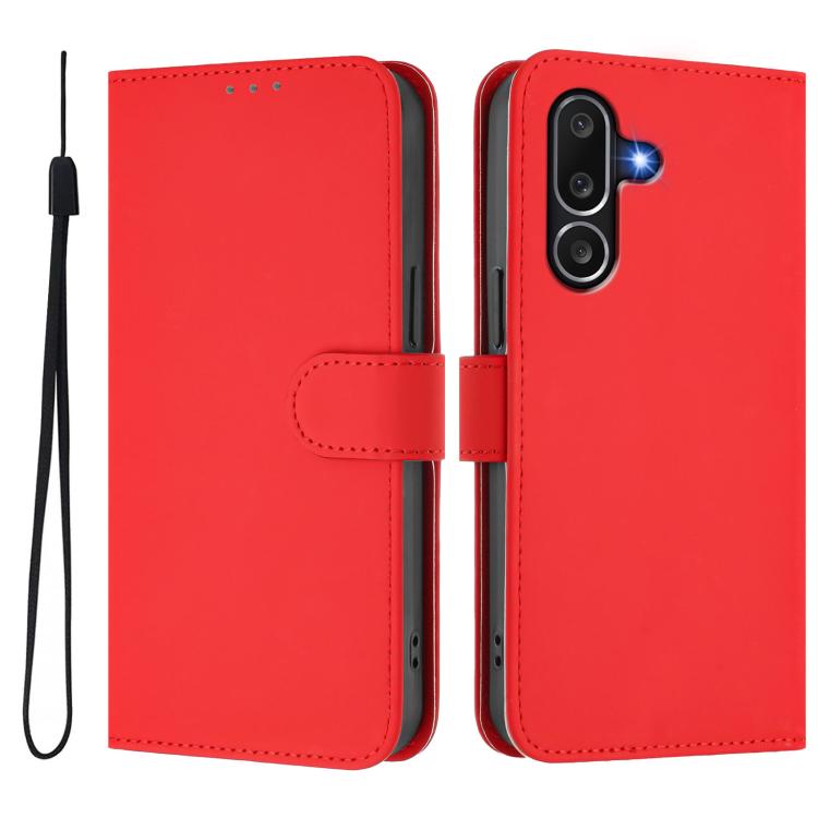 Funda de piel con cordón para Samsung Galaxy M56 5G, color liso y tacto suave (rojo)