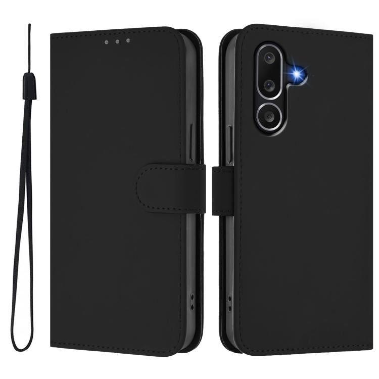Funda de piel con textura de color liso y cordón para Samsung Galaxy M56 5G (negro)