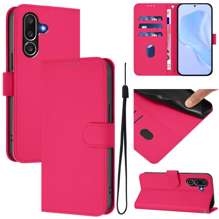 Funda de cuero con textura de piel y cordón para Samsung Galaxy M56 5G (rosa y rojo)