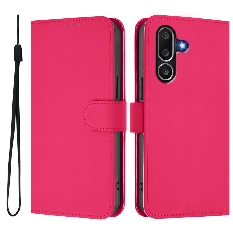 Funda de cuero con textura de piel y cordón para Samsung Galaxy M56 5G (rosa y rojo)