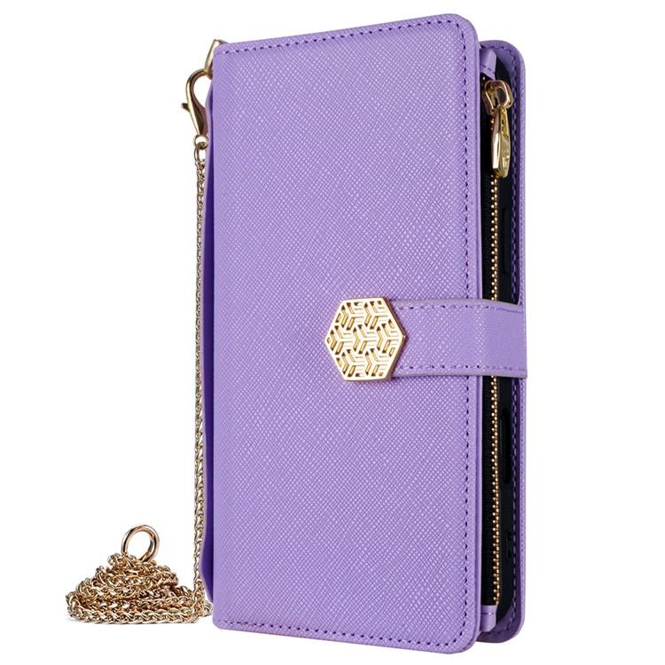 Funda de cuero con textura cruzada y asa cruzada para Redmi Note 14S 4G (morado)