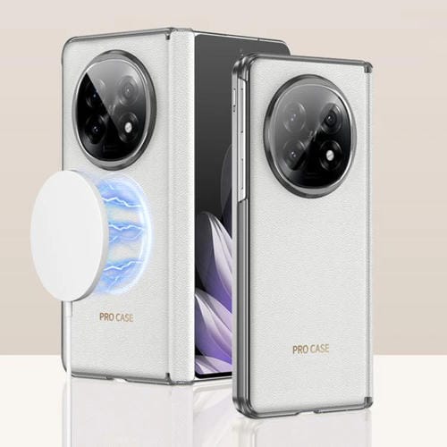 Funda Gkk Ultrafina de Cuero Liso con Bisagra y Magsafe para Oppo Find N5 (Blanca)