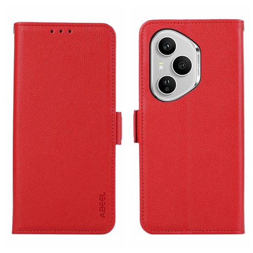 Funda de cuero con patrón de lichi y cierre magnético lateral para Honor 400 Pro Global (160,8 mm) (ABEEL, rojo)