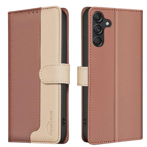 Funda de cuero antirrobo RFID a juego para Samsung Galaxy M36 5G (marrón)