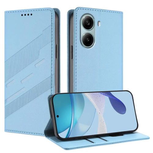 Funda de cuero retro con relieve global para Redmi Turbo 4 Pro (azul claro)