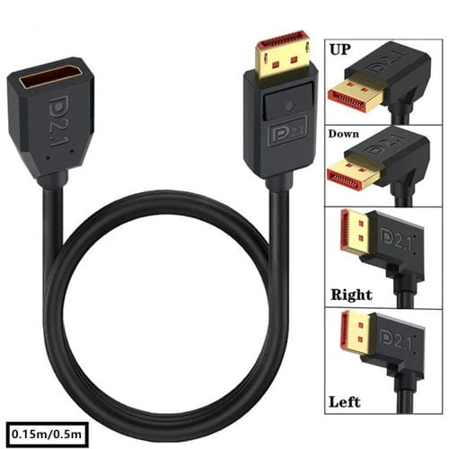 Cable Adaptador Extensión DisplayPort DP2.1 Macho a Hembra 52 Gbps 16K 30 Hz 15 cm (Negro)