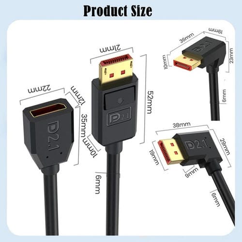 Cable Adaptador Extensión DisplayPort DP2.1 a DP2.1 Codo Superior 52 Gbps 16K 30 Hz 1,8 m (Negro)