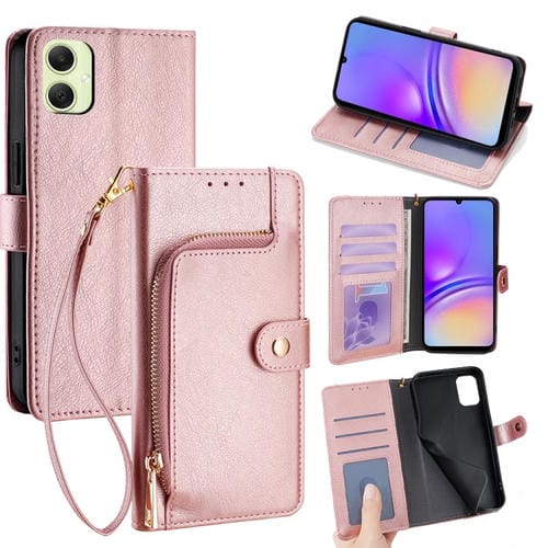 Funda de cuero con cremallera para Samsung Galaxy A05 4G (oro rosa)