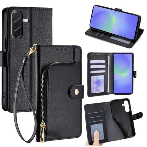 Funda de cuero con cremallera para Samsung Galaxy A36 5G (negra)