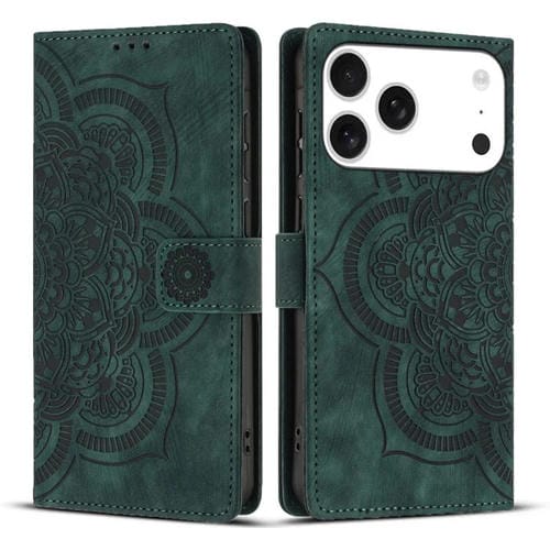 Funda de cuero retro esmerilado con diseño de mandala en relieve para iPhone 17 Pro (verde)