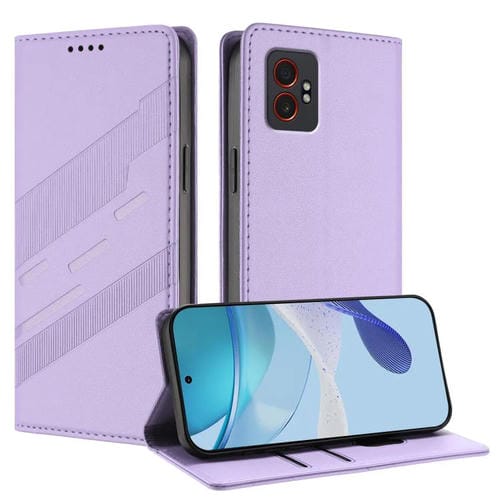 Funda de cuero retro con relieve para Samsung Galaxy XCover 7 Pro (morado claro)