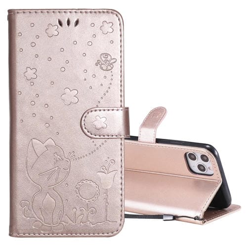 Funda para iPhone 11 Pro Max Cat Bee Cuero con Tapa Horizontal, Soporte y Ranuras para Tarjetas (Oro Rosa)