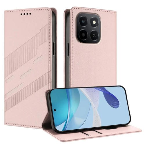 Funda de cuero retro con relieve para Honor X6c (rosa)