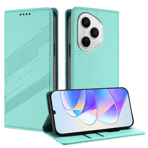 Funda de cuero retro con relieve para Honor 400 Pro Global (160,8 mm) (verde menta)