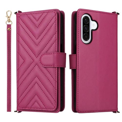 Funda de cuero multifuncional para Samsung Galaxy A17 5G con 6 ranuras para tarjetas y correa para la muñeca (rosa)