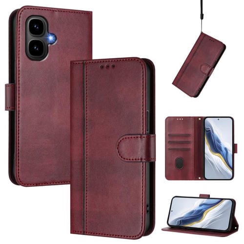 Funda de cuero retro con hebilla para Tecno Pop 10 / Infinix Smart 10 4G (rojo vino)