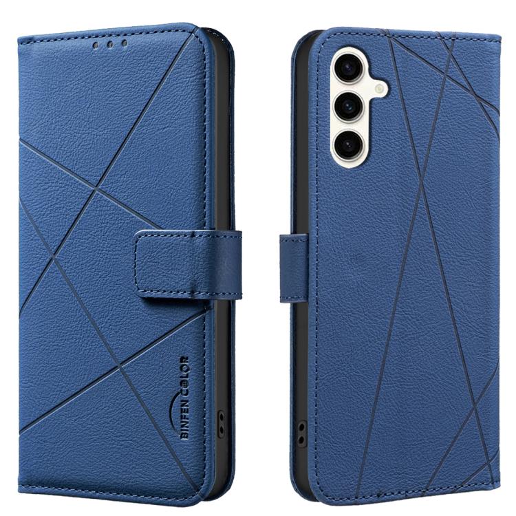 Funda de cuero RFID con patrón geométrico para Samsung Galaxy S25 FE 5G (azul)