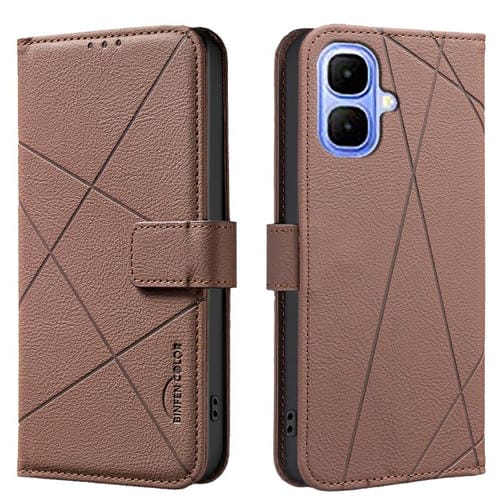 Funda de cuero con patrón geométrico RFID para Infinix Smart 10 4G (marrón)