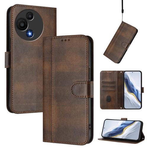 Funda de cuero retro con hebilla de empalme para TCL 605/60 SE (marrón)